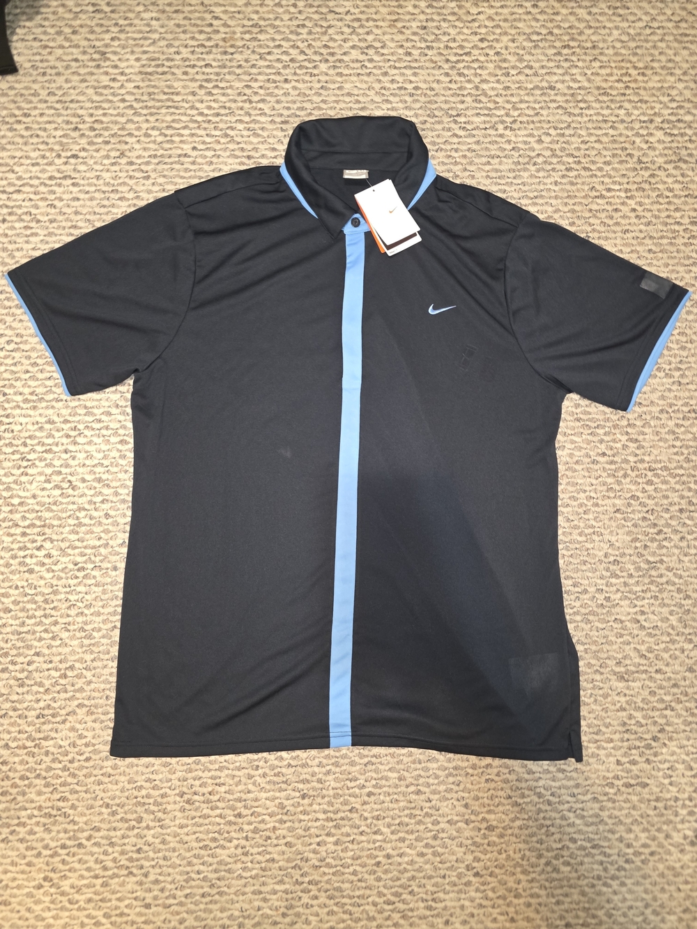 Nike Men’s Black Polo with Light Blue Center Stripe